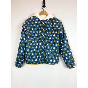 HANNA ANDERSSON Seven Days Week Reversible Jacket Sz 160 Blue Stars Faux Fur